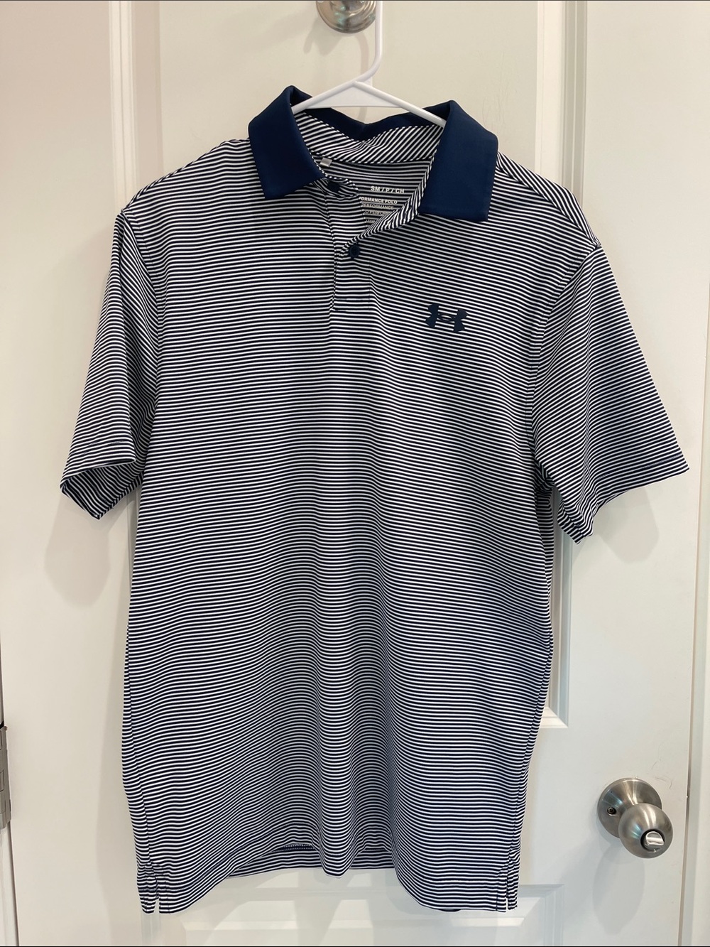 Under Armour Men’s Navy & White Micro-Stripe Polo